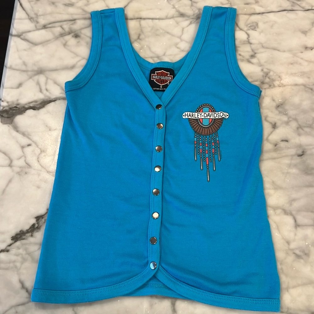Vintage Harley Davidson 90s Chicks Turquoise Tank Top Small